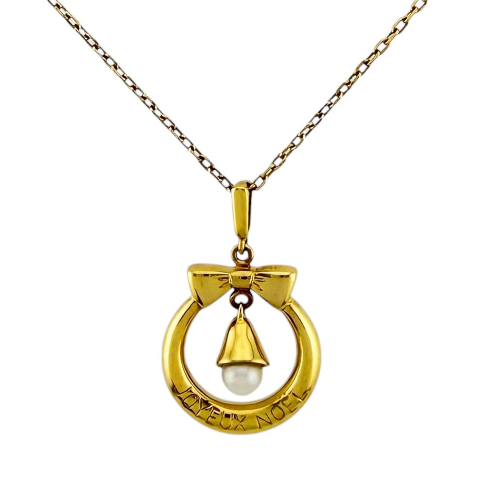 ミキモト クリスマスリース JOVEUX NOEL クリスマス限定 ネックレス 18金 K18イエローゴールド パール レディース MIKIMOTO 中古 ミキモト