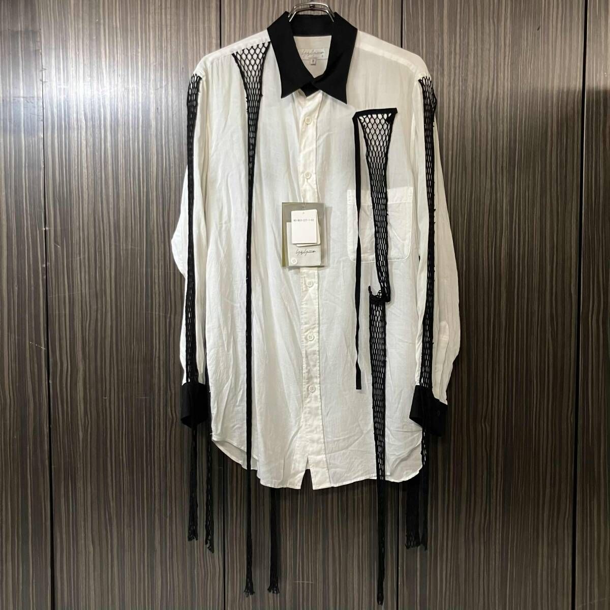 24AW YOHJI YAMAMOTO POUR HOMME CELLULOSE LAWN BLACK MESH TP BLOUSE look着 長袖シャツ 全体的に黄ばみ黒ずみ有り サイズ2