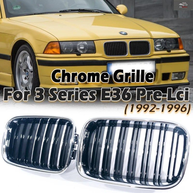 SINGLE DOUBLE LINE KIDNEY GRILL FRAME SILVER GRILL BMW 3 SERIES E36 PRE-LCI COUPE SEDAN 1992-1996 316I 318I 320I 325I