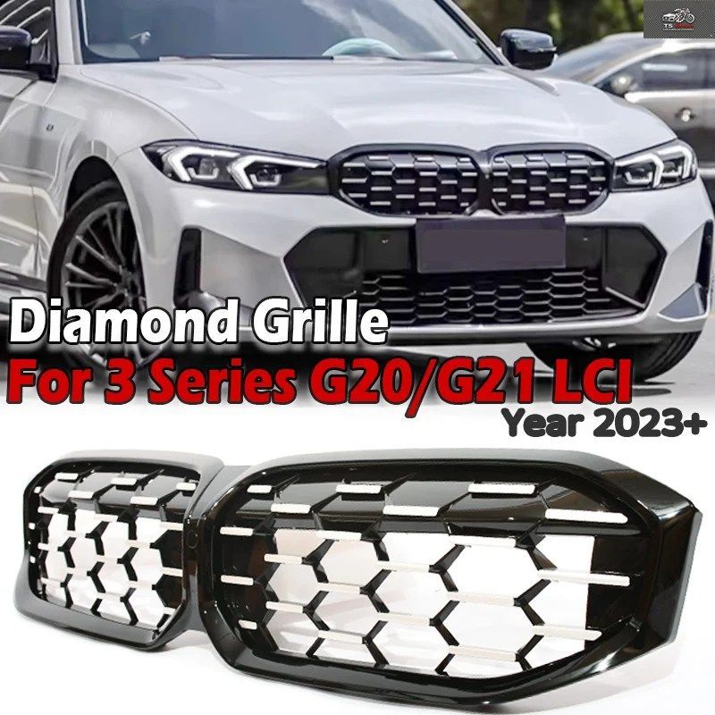 KIDNEY GRILL DIAMOND STAR GRILL BMW 3 SERIES G20 G21 FACELIFT 2022-2025 GLOSS SILVER RACING 316I 318I 320I 330I