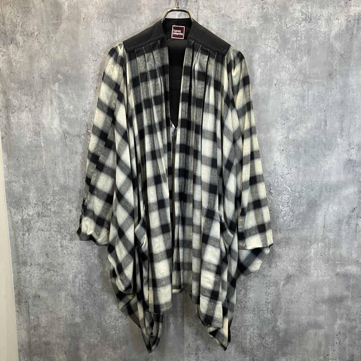 70s archive／ISSEY MIYAKE Pleated Kimono Plaid Shirt 初期タグ プリーツ着物チェックシャツ イッセイミヤケ