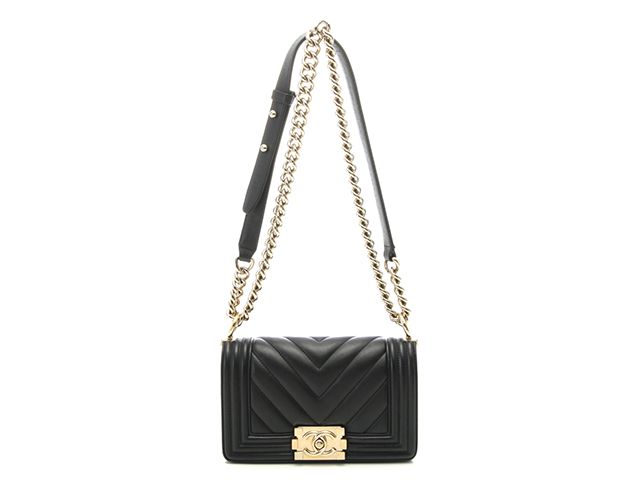 CHANEL シャネル ボーイシャネル20 Vステッチ チェーンショルダーバッグ A67085 レザー ブラック/ゴールド金具 レディース【中古】460