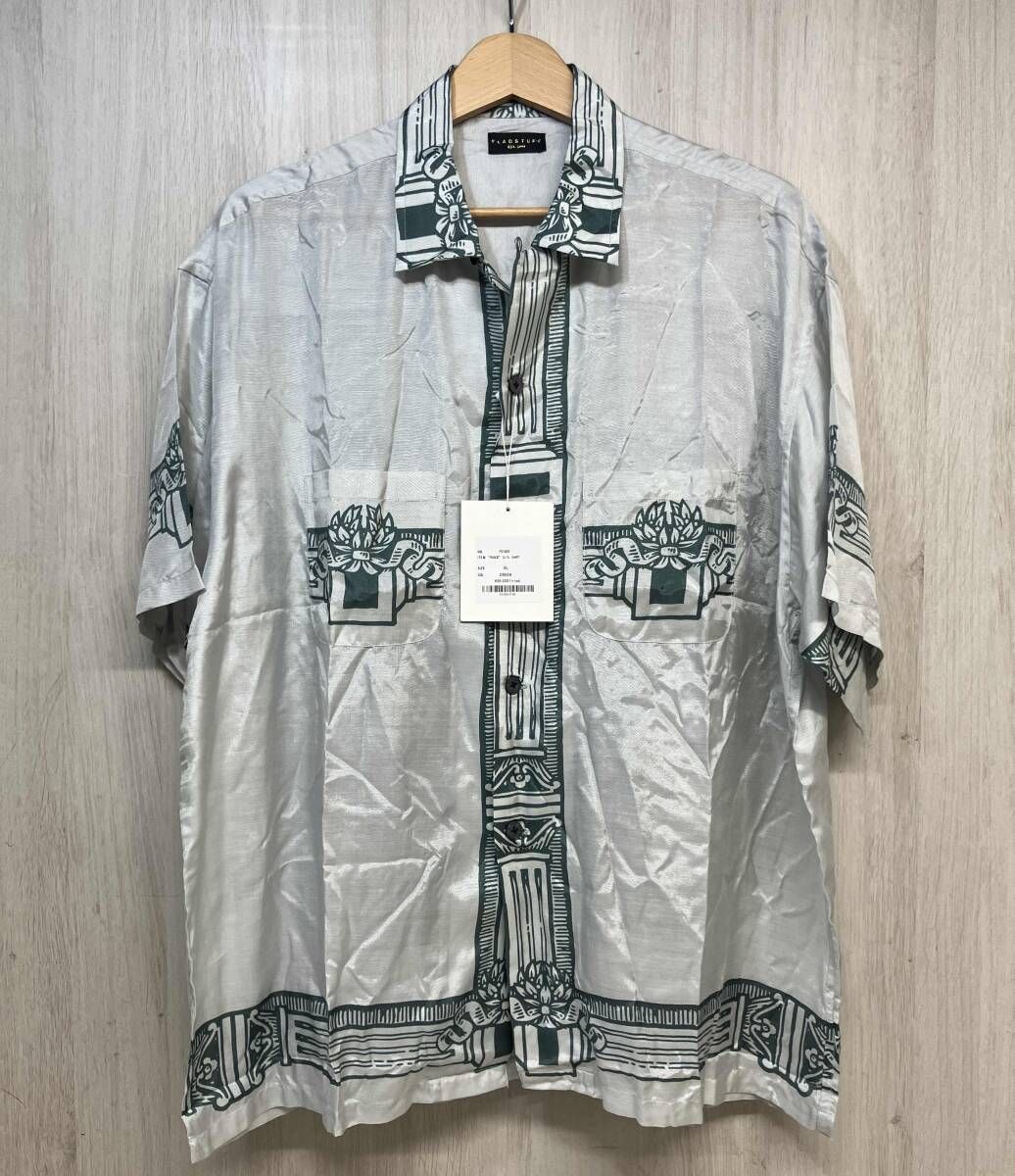 F-LAGSTUF-F FLAGSTUFF フラグスタフ PEACE S/S SHIRT FS1659 メンズ 半袖 オープンカラー シャツ グリーン レーヨン XL タグ付き