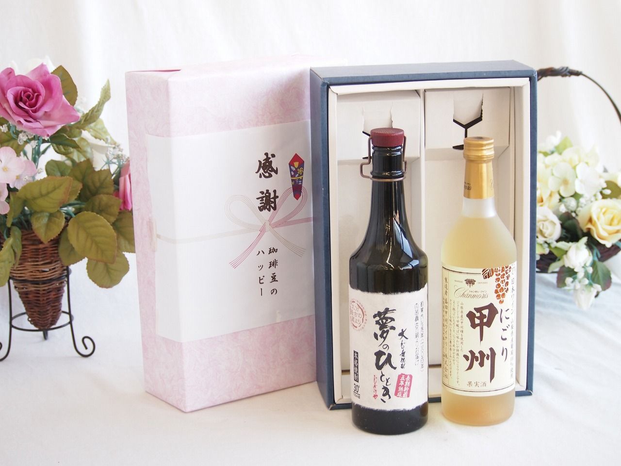感謝の贈り物ボックス プレミアムな長期熟成麦焼酎と国産ワインセット(にごり甲州 白ワイン やや甘口(山梨県)720ml夢のひととき長期貯蔵5年熟成麦焼酎(大分県)720ml