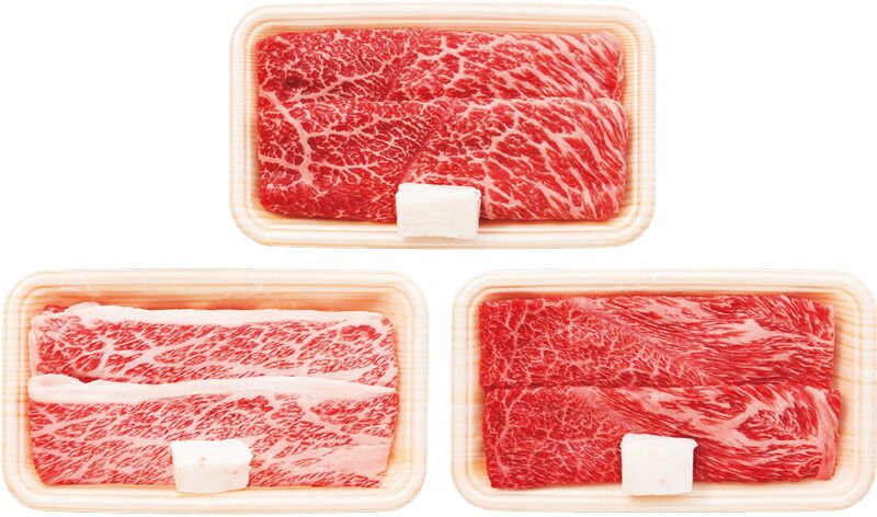 夏の贈り物お中元 松阪牛すき焼き食べ比べ3種(もも・バラ・カタ) 松阪牛すき焼き用(もも・バラ)(各150g)・松阪牛すき焼き用カタ(100g)×各1
