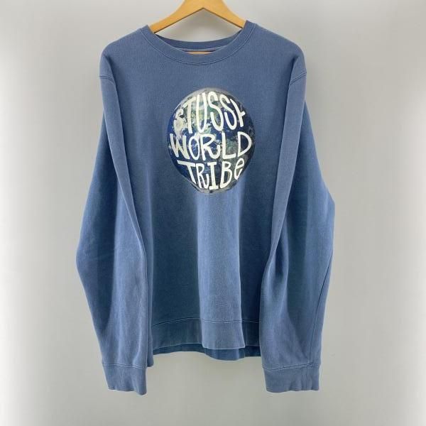 【中古】STUSSY WORLD TRIBE ブルー サイズL　ステューシー[24]