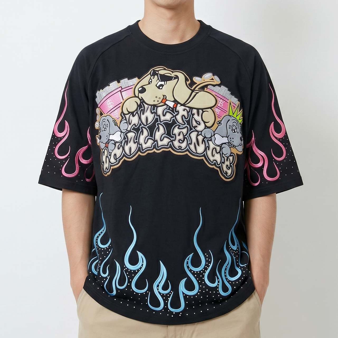 ガルフィー GALFY　半袖Tシャツ　パチンカス　T　黒　（M）（L）　It is a T-shirt with a character.