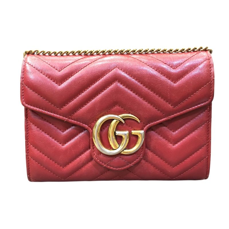 グッチ GUCCI GGマーモント チェーンウォレット 474575 レット ゴールド金具 レザー レディース ウォレットチェーン