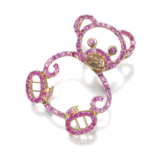 ピンクサファイア 0.70ct 熊 クマ アニマル ペンダントトップ K18YG #195276