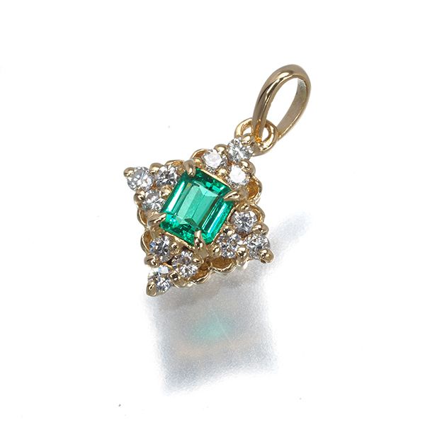 エメラルド 0.09ct ダイヤ ダイヤモンド 0.09ct ペンダントトップ K18YG #196287