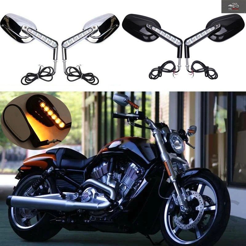 MOTORCYCLE REAR VIEW MIRRORS WITH LED TURN SIGNALS HARLEY VROD V-ROD VRSCF ROAD KING SPORTSTER 2009-2017