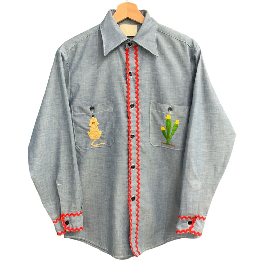 70’s ~ Unknown アンノウン Hand Stetch 刺繍 Chambray シャンブレー Shirt シャツ ビンテージ Hippie ヒッピー No.I942