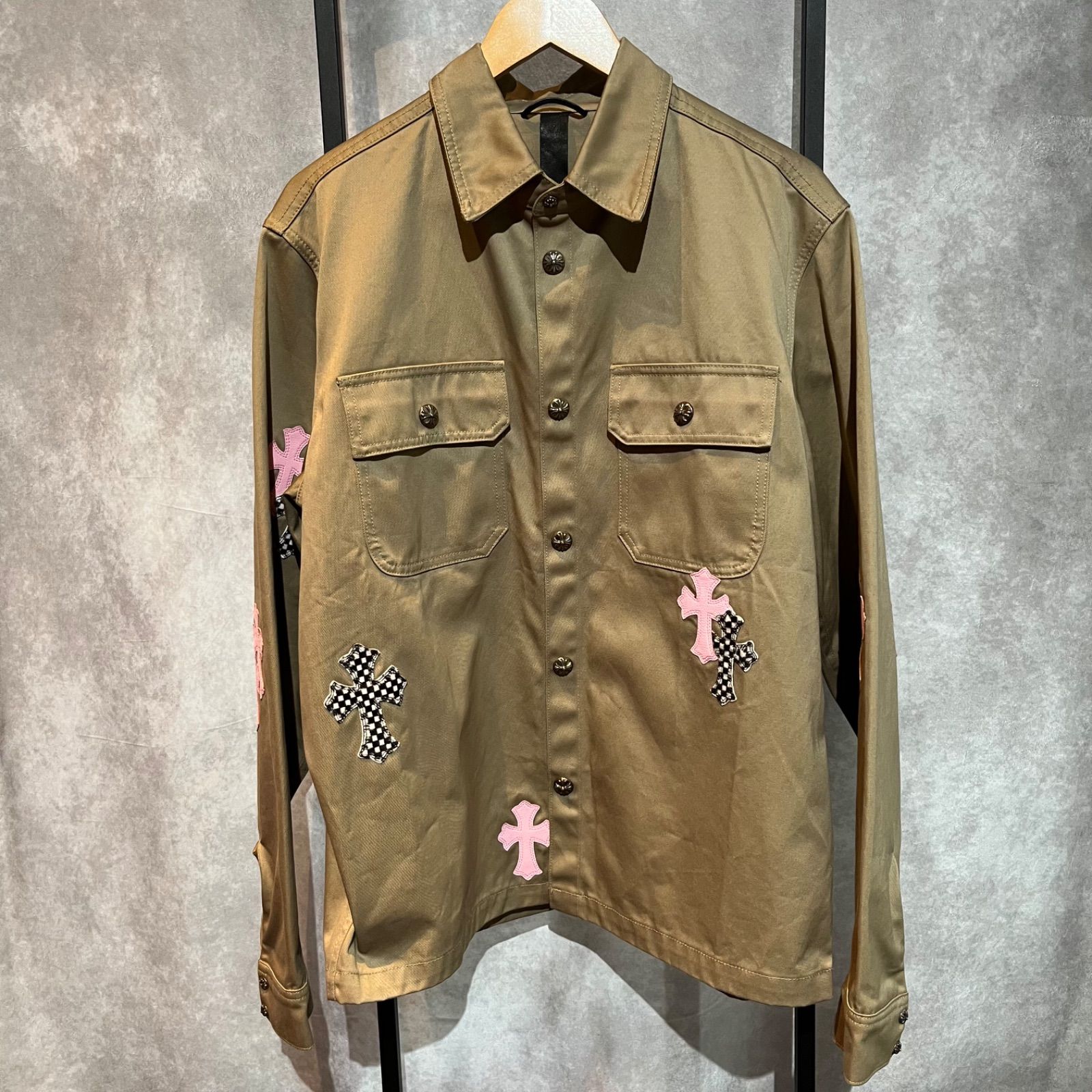 クロムハーツ　ジャケット　ワークドック　クロスパッチ　ベージュ×ピンク×ハラコ　Lサイズ　S品
