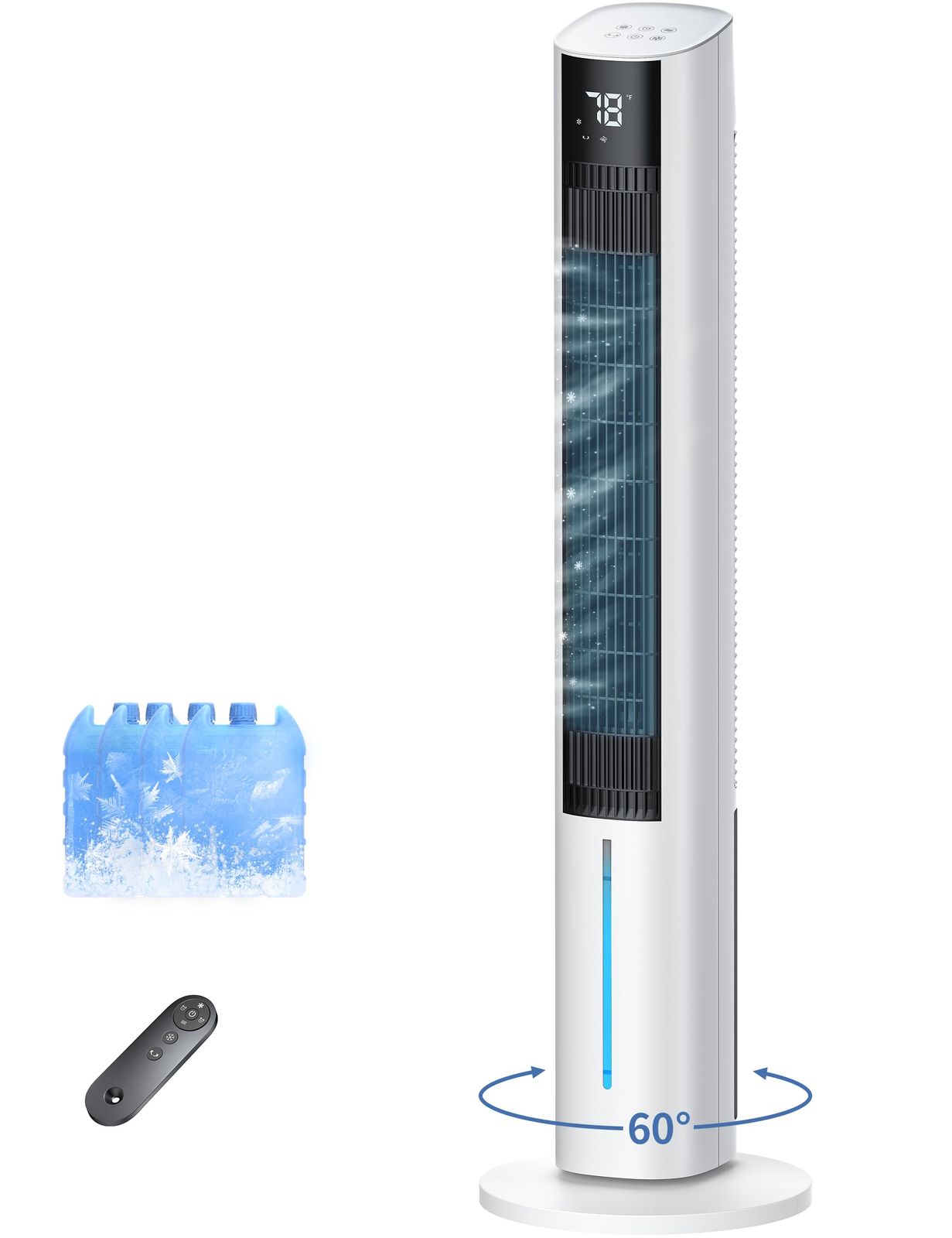 AKINAGI 冷風機 強力 人気【2026最新進化 冷風扇 瞬間冷却 保冷バッグ*4 】クーラー並みに涼しい 省エネ 4L着脱式水タンク LEDタッチパネル/リモコン5m遠隔操作 12Hタイマー 3段階風量 60°首振り 冷風扇風機 静音 f2c43117