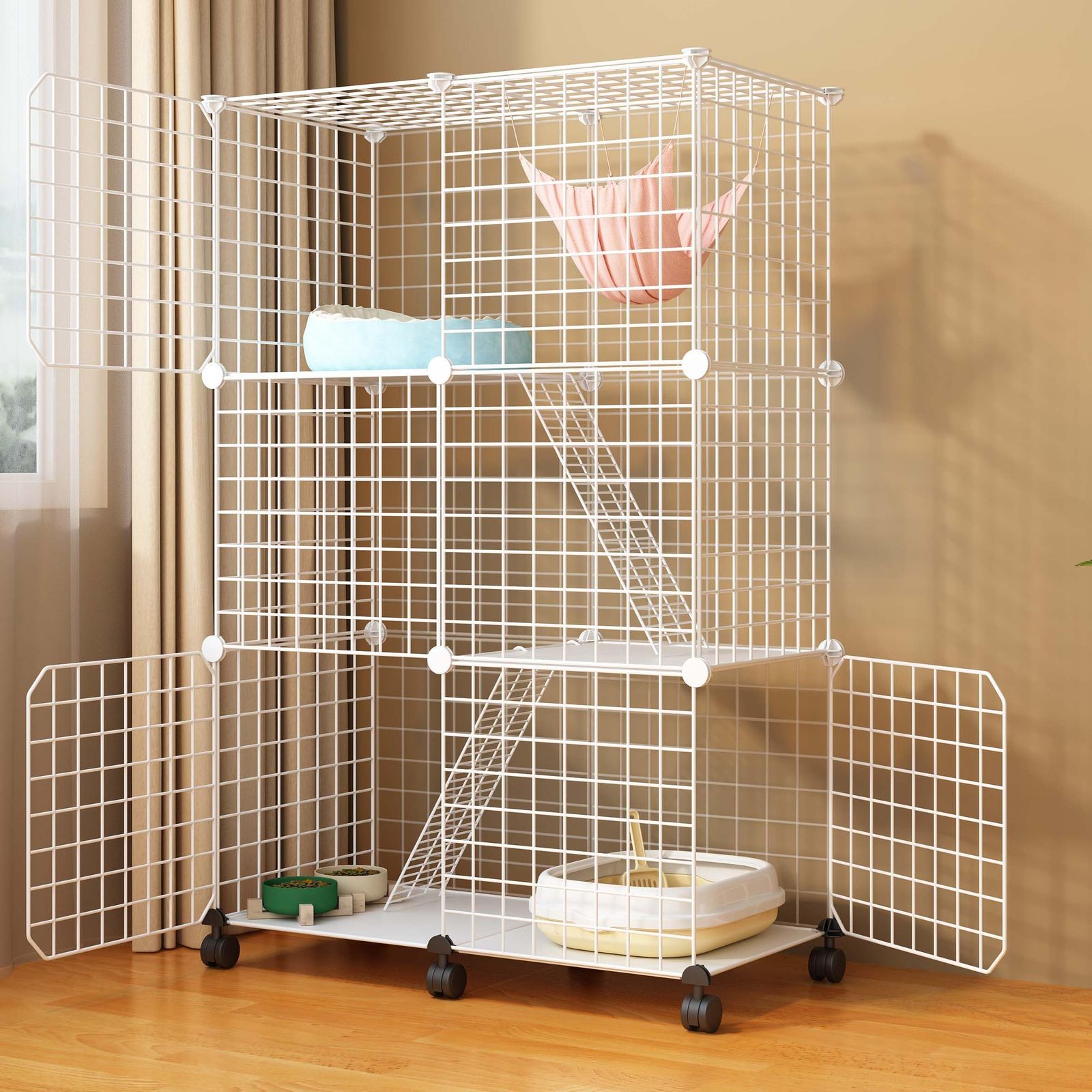 UYTON 猫ケージ 猫ハウス 3層【 75X36X114.5cm】ホワイト 猫 ?子猫 小動物用ケージ 取り外し可能なペット用品 室内用猫のゲージ 移動便利 組立簡単 保護猫 一時避難 預かり猫 様々なシーンで活用可能 DIY可能 コンパク 6a5faf14
