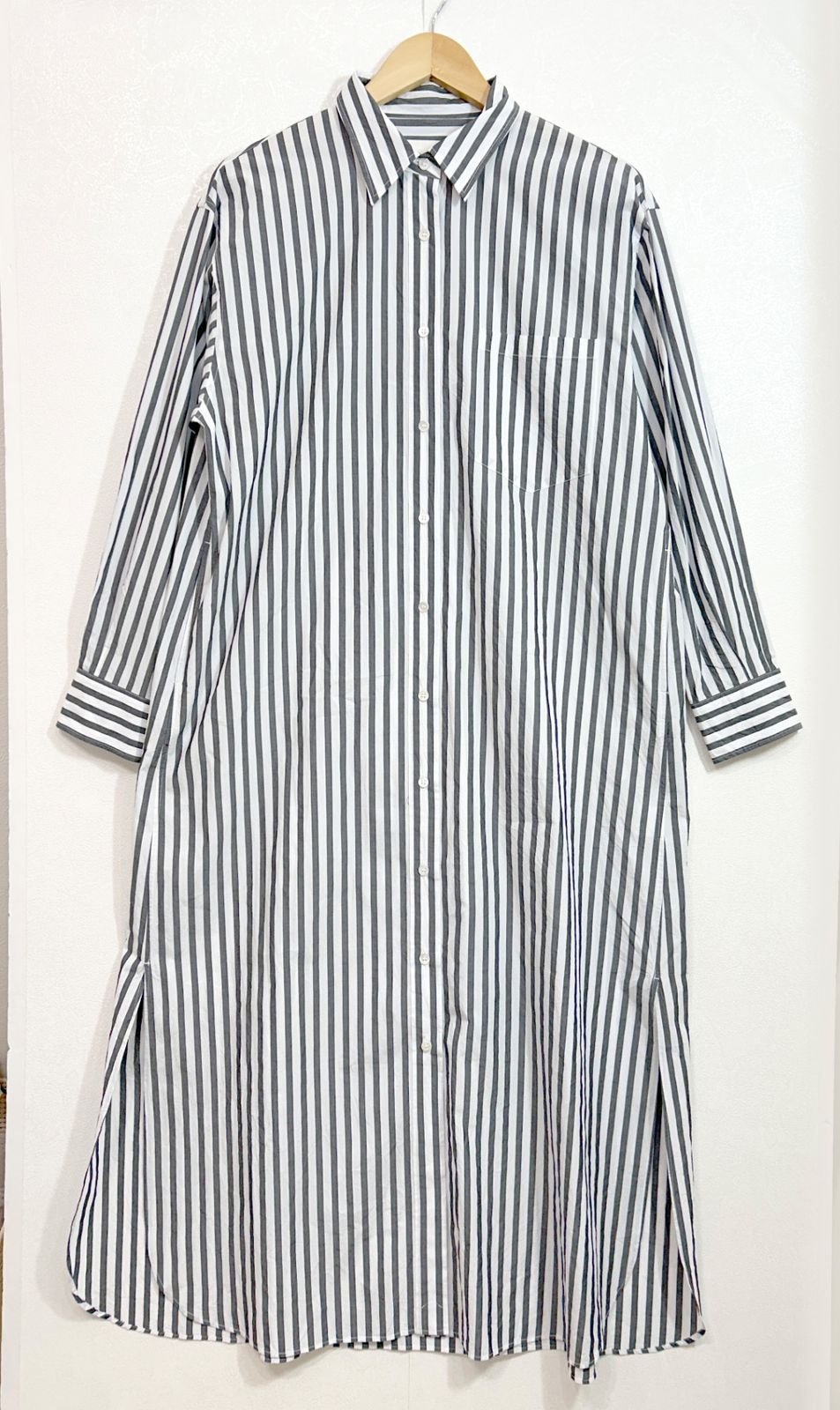 RETROVE リトローヴ 長袖 シャツワンピース ストライプ コットン100 25-040-560-8110-1-0 白×グレー レディース K6-175