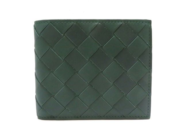 BOTTEGAVENETA　ボッテガヴェネタ　イントレチャート　二つ折財布　グリーン/ダークグリーン　レザー　メンズ【中古】430