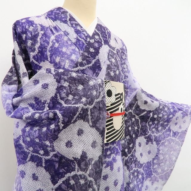 あ*い様 May8.1 有松鳴海浴衣絞り　綿　袖しつけ付き　身丈　155.5 新品・浴衣】有松鳴海絞り きぬたや謹製 藤娘 夏着物 仕付け糸付