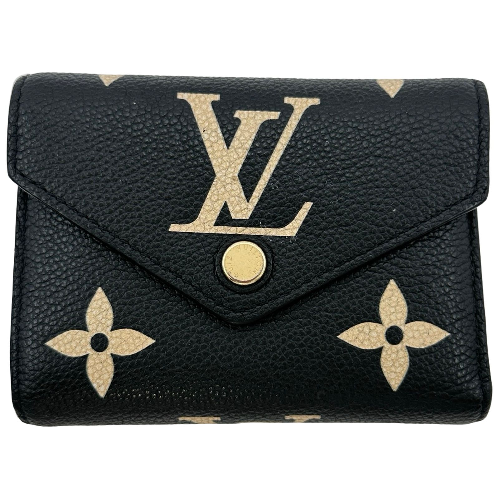 ルイ・ヴィトン LOUIS VUITTON ポルトフォイユ・ヴィクトリーヌ M80968 ブラック モノグラムバイカラーアンプラント レディース 三つ折り財布