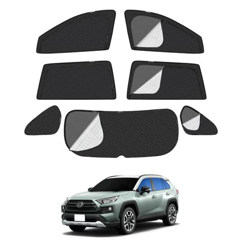 R★RAV4 50系 車種専用設計 メッシュカーテン 2in1 サンシェード 断熱 日除け 換気 RAV4 全車窓 カーテン 虫避け プライバシー保護 カーシェード マグネット サイド用 通風 UVカット バックドア用 車中泊 7枚 699806fb