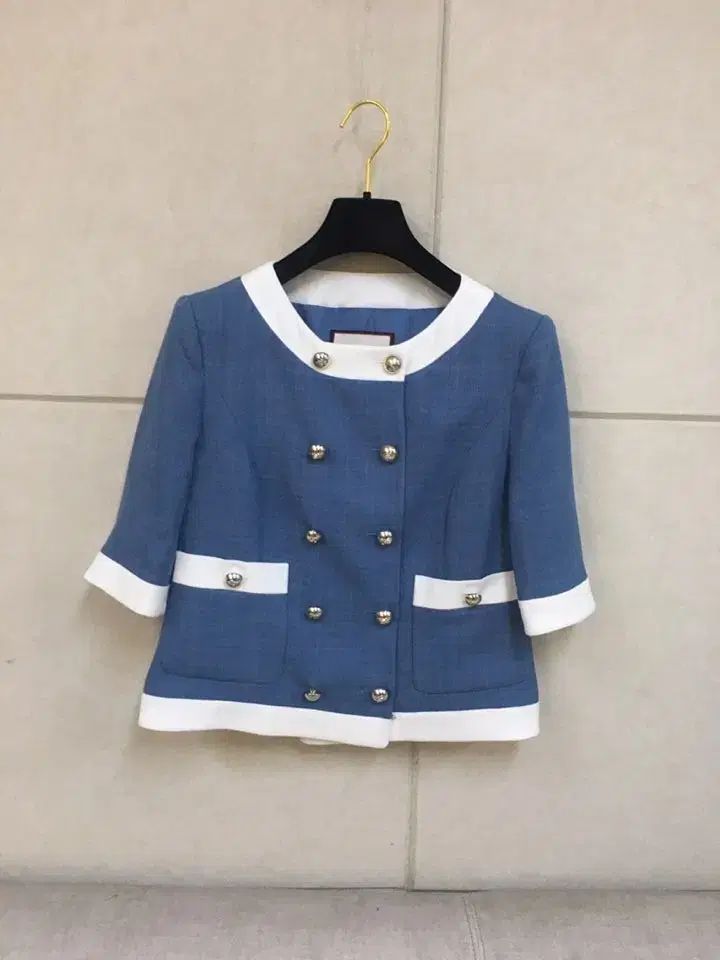 (66) MOJO.S.PHINE モジョエスピン 正規品 日本生地 ブルー バイカラー 半袖 ツイード ジャケット