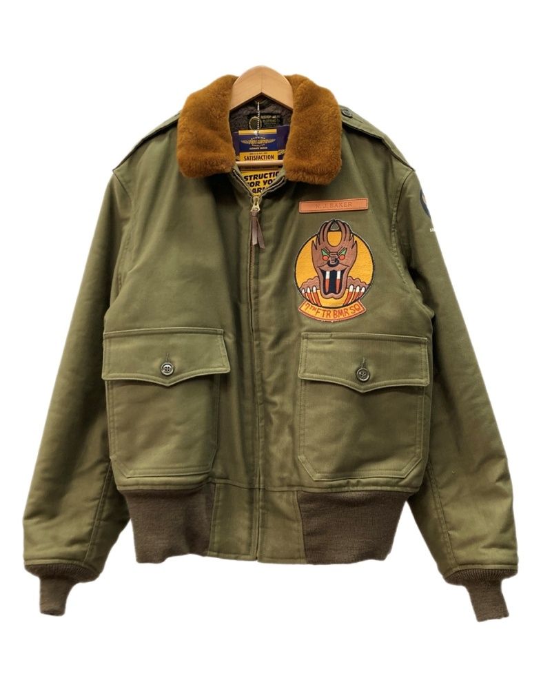 トイズマッコイ TOYS McCOY Type B-10 Flight Jacket SCREAMIN' DEMONS フライト ジャケット ジップアップ 襟ボア マリリンモンロー 空軍 アウター 緑 サイズ44 プリント カーキ 104MT-3368