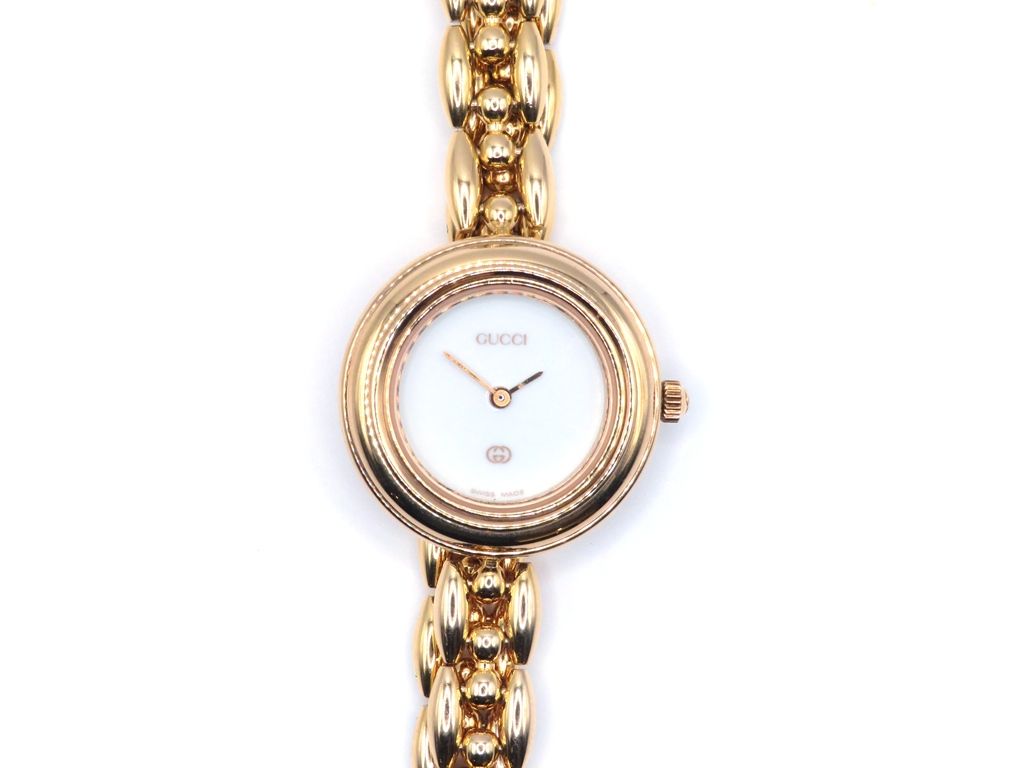 GUCCI グッチ ウォッチ チェンジベゼル チェーンブレス【205】 時計 1100-L 腕時計 GP GP マルチ クオーツ ホワイト文字盤 レディース【中古】