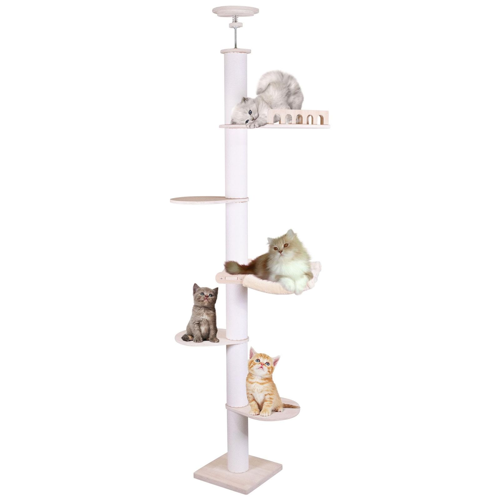 ★新品★Meowtopia キャットタワー 木製 猫タワー 突っ張り スリム 小型 中型 大型猫用 キャット タワー ウォーク 人気 猫 タワー 日本語マニュアル 高さ調節可能 218-282cm, 多層プラットフォーム, 麻縄巻き支柱, 猫 5026a263