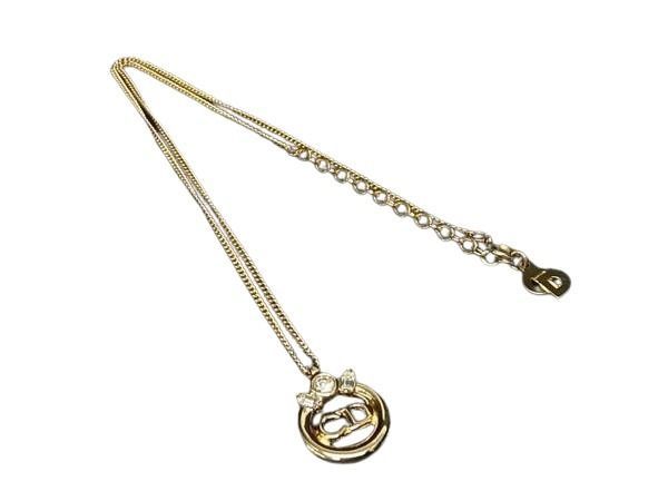 Christian Dior ディオール ネックレス CDロゴ ゴールド系 メタル ラインストーン レディース 超美品