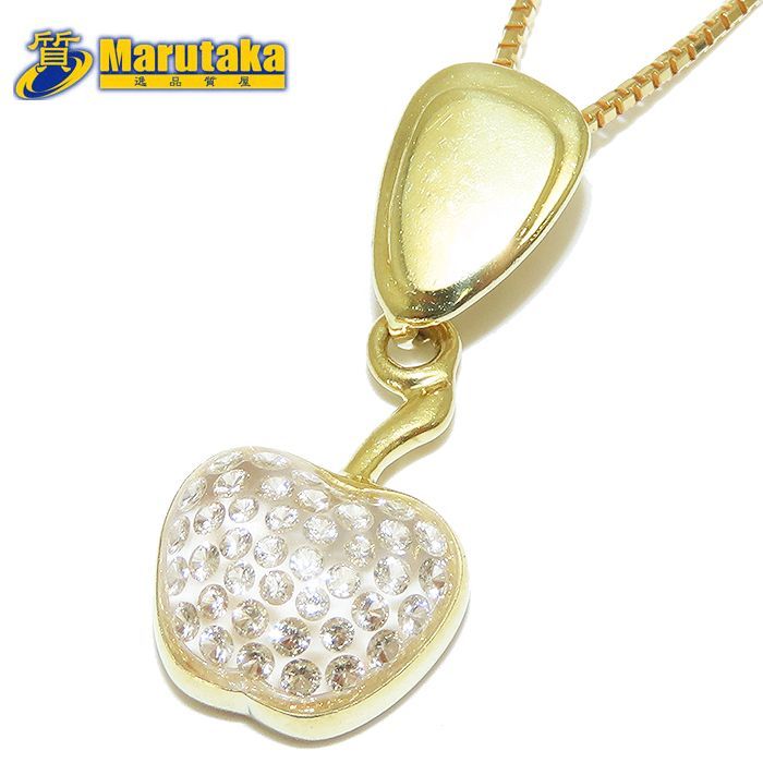 アップル モチーフ ダイヤモンド ネックレス K18 45cm 0.21ct 3.55g 750 YG リンゴ アジャスター 樹脂 逸品質屋 丸高 尼崎市 レディース Apple motif Diamond Necklace Au 18K Yellow