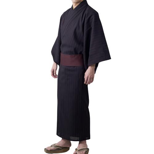 [きものリビング] 浴衣 メンズ しじら織り (織りの凹凸でさらりと涼やか) 3点セット (浴衣 ワンタッチ帯 腰紐) 綿100% 吸汗 M/L/LL/3L 大きいサイズry 638e527e