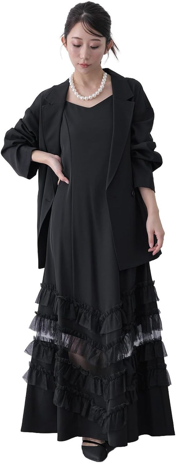 MORE AUNI ドレス レディース 結婚式 お呼ばれ 2点セット ジャケット ワンピース セットアップ きれいめ 上品 フォーマル (ブラック / 934, L) 15,246円