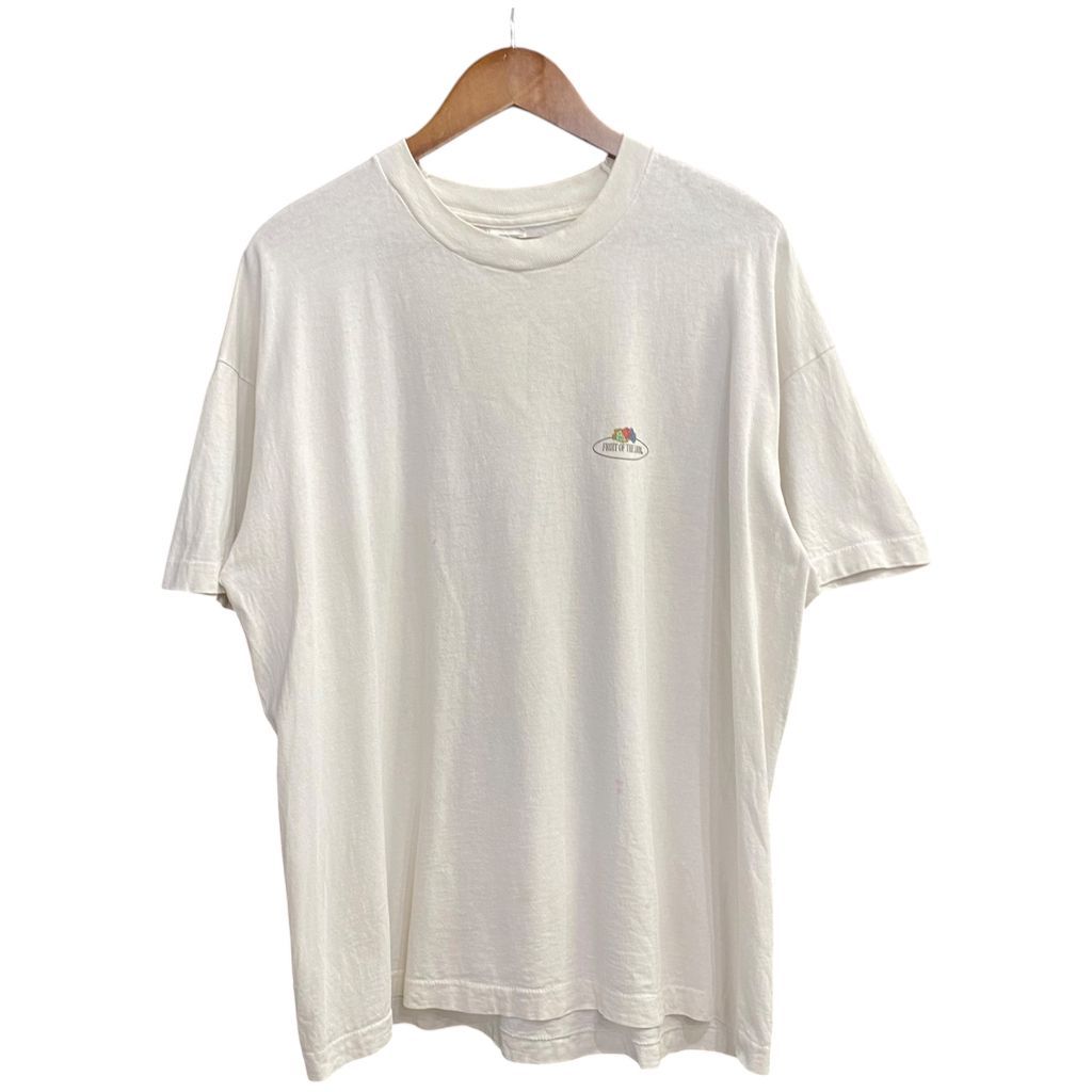90s FRUIT OF THE LOOM フルーツオブザルーム made in USA アメリカ製 ブランドロゴ プリントTシャツ ワンポイント 白 XL No.S339