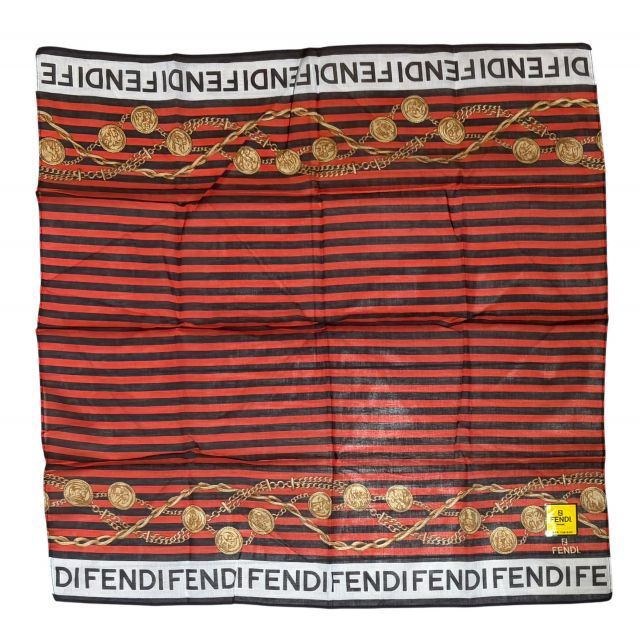 未使用 フェンディ ハンカチ スカーフ ロゴ scarf レッド コットン