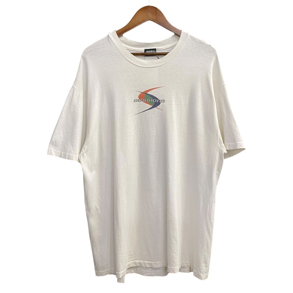90s sessions made in USA アメリカ製 スノボーブランド ロゴプリントTシャツ ワンポイント 白 No.