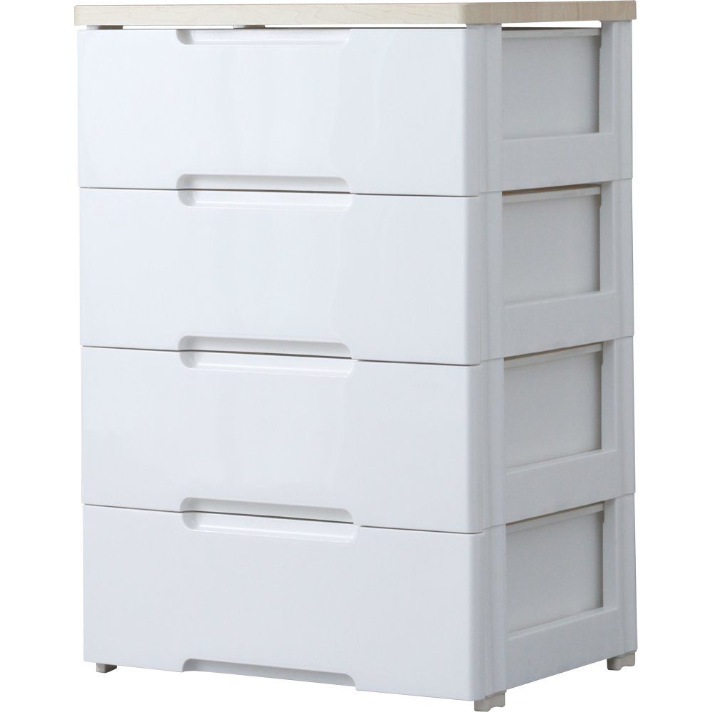 ☆新品☆アイリスオーヤマ チェスト ラクラク引出し 木天板 4段 日本製 幅56×奥行41.5×高さ81cm ホワイト / ナチュラル 白 プラスチック HG-554R bed564d1