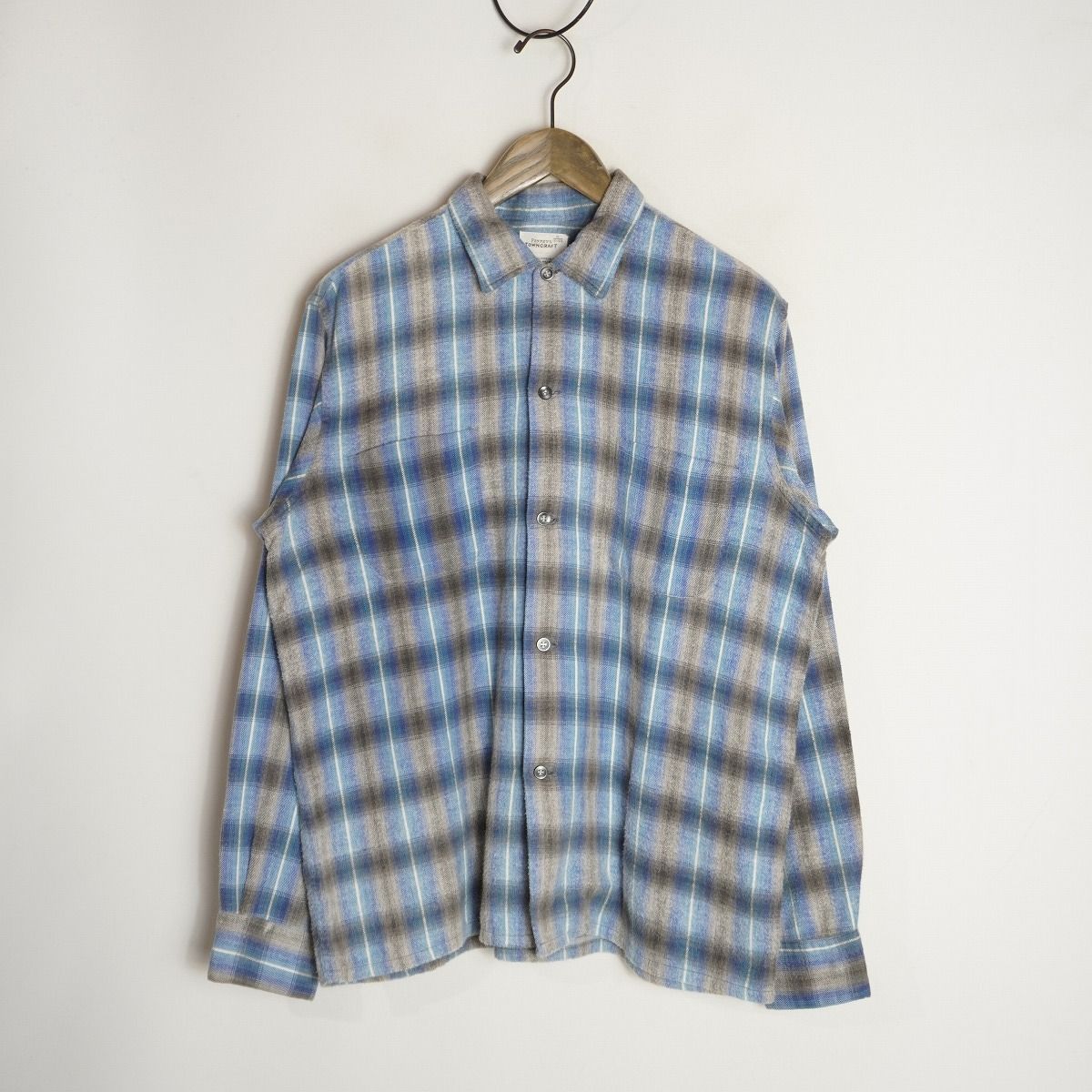 60S Penney's Towncraft ペニーズ タウンクラフト Check Shirt 長袖 コットン チェック ネル シャツ ビンテージ 船タグ 青 サイズM 4118Q♪