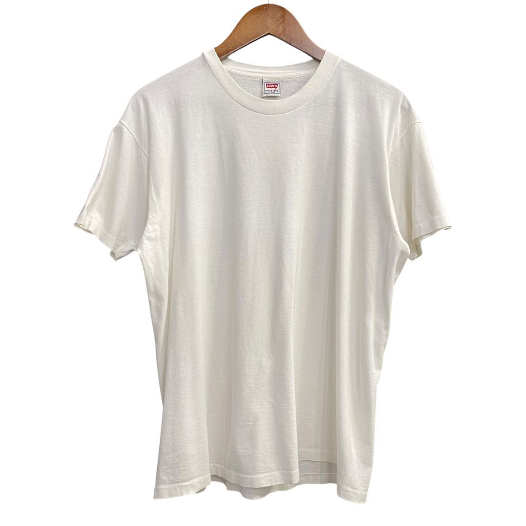 90s〜 Levi's リーバイス イタリア製 素材 袖ロゴ プリントTシャツ ワンポイント 白 XL No.S340