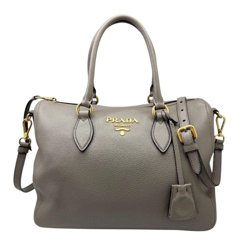 【中古】PRADA プラダ ヴィッテロ　2WAYバッグ グレージュ 1BB023 ハンドバッグ ショルダーバッグ ボストン ゴールド金具 ロゴ レディース 人気 通勤 通学 【ブランドギャラリー東心斎橋店】