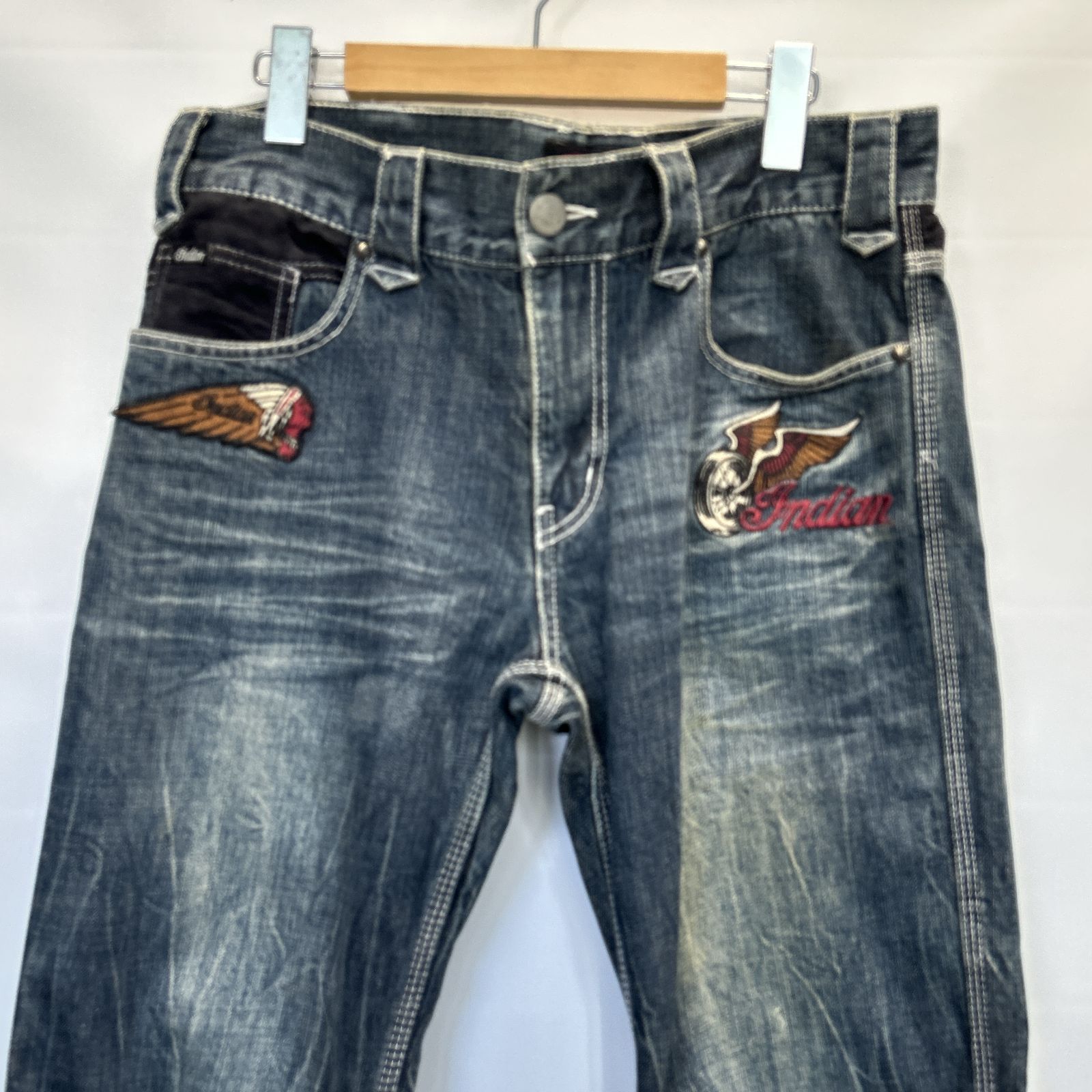 インディアンモトサイクル インディアン＆ロゴ刺繍 ウォバッシュ デニムパンツ 浜館76-2366] [店舗併売品] Indian Motorcycle インディアンモト