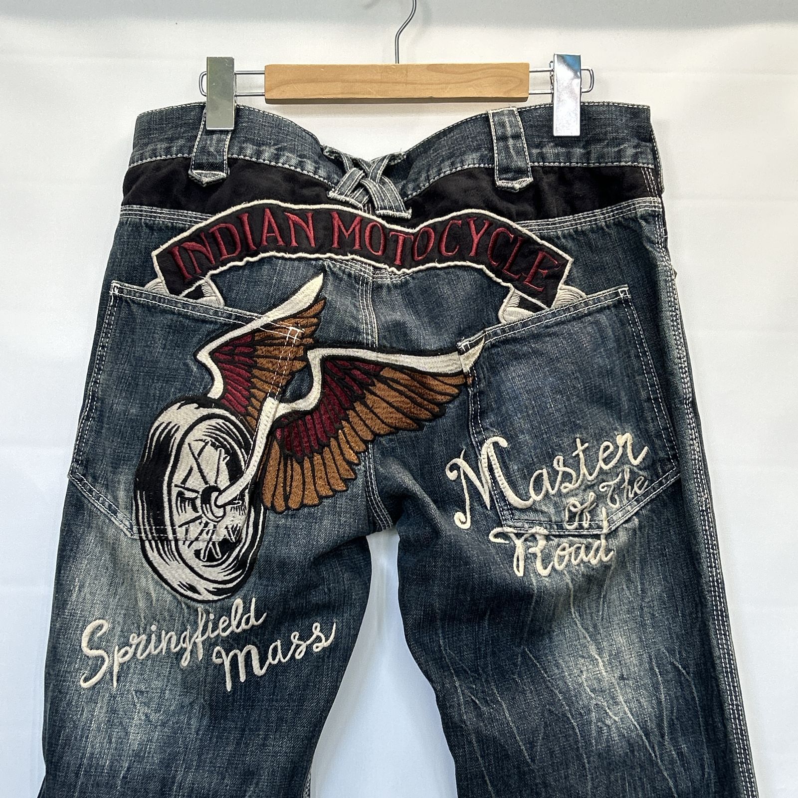 インディアンモトサイクル インディアン＆ロゴ刺繍 ウォバッシュ デニムパンツ 浜館76-2366] [店舗併売品] Indian Motorcycle インディアンモト