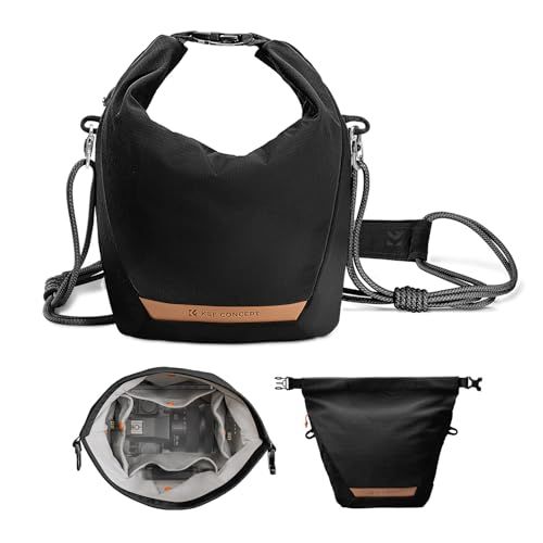 [K&F Concept]カメラクラウドポーチバッグ ロールトップドローストリングカメラバッグ ショルダーバッグ おしゃれ カメラケース ストラップ取り外しカメラバッグ 軽量ポーチ ポーチ ミラーレスカメラショルダーバッグ カメラアクセサリー 2e4b28c1