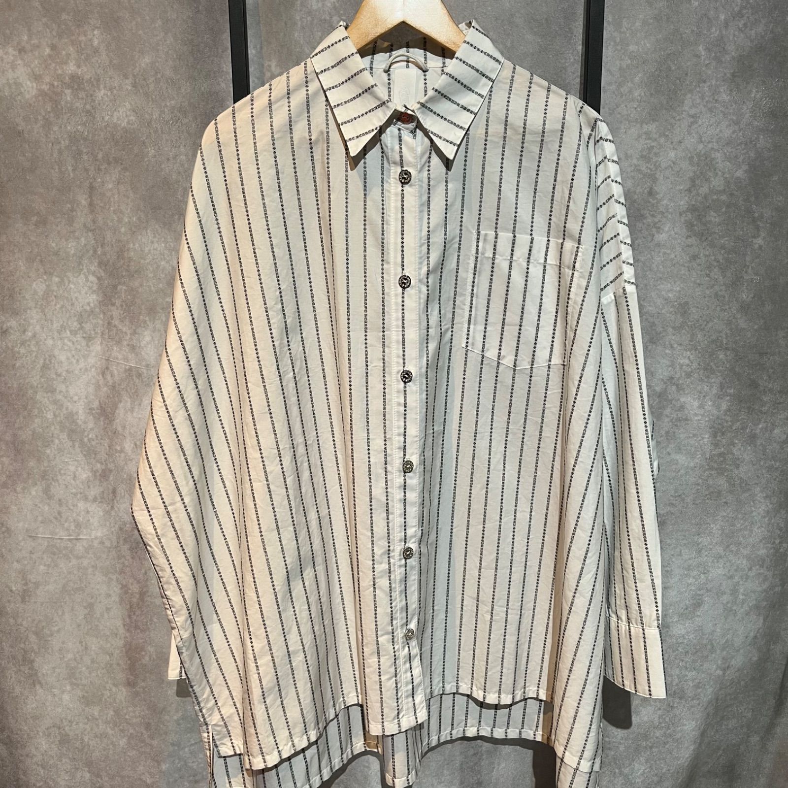 クロムハーツ　長袖シャツ　ロゴストライプ　ホワイト　Lサイズ　S品