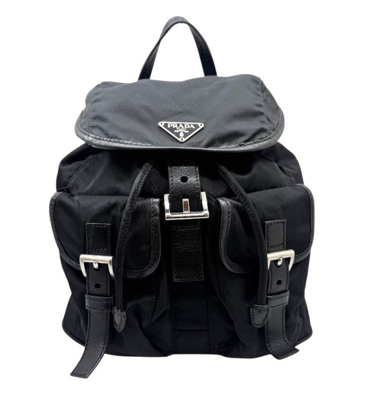 【中古】PRADA プラダ ナイロン リュック スモール ブラック バックパック 黒 三角プレート ロゴ ミニ レディース 人気 お洒落 【ブランドギャラリー東心斎橋店】