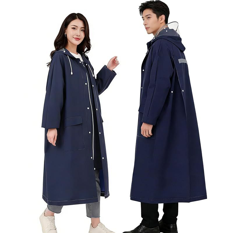 [Brand New] [QulbltX] Raincoat, Women's, Men's, Bicycle, Backpack Compatible [with Double Clear Rain Visor], Kappa, Lightweight Rain Gear, Rain Suit, Motorcycle Rain Poncho, Long, Large, for Commute to Work or School, Windproof, Waterproof, Super Water Repellent, Rainy Season Protection, Unisex, Navy 0