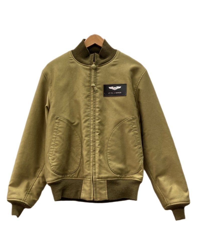 トイズマッコイ TOYS McCOY Deck Jacket デッキ ジャケット ジップアップ DEMOTEX 海軍 航空隊 レザーパッチ ミリタリー アウター 緑 サイズ38 ジャケット ロゴ カーキ 104MT-3374