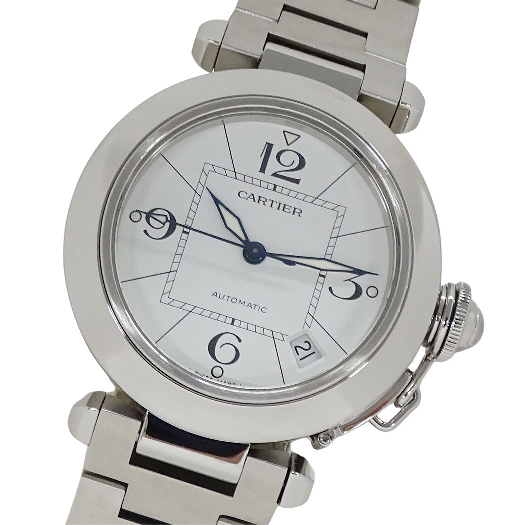 カルティエ Cartier 時計 ボーイズ ブランド パシャC デイト 自動巻き AT ステンレス SS W31074M7 シルバー ホワイト 磨き済み【中古】