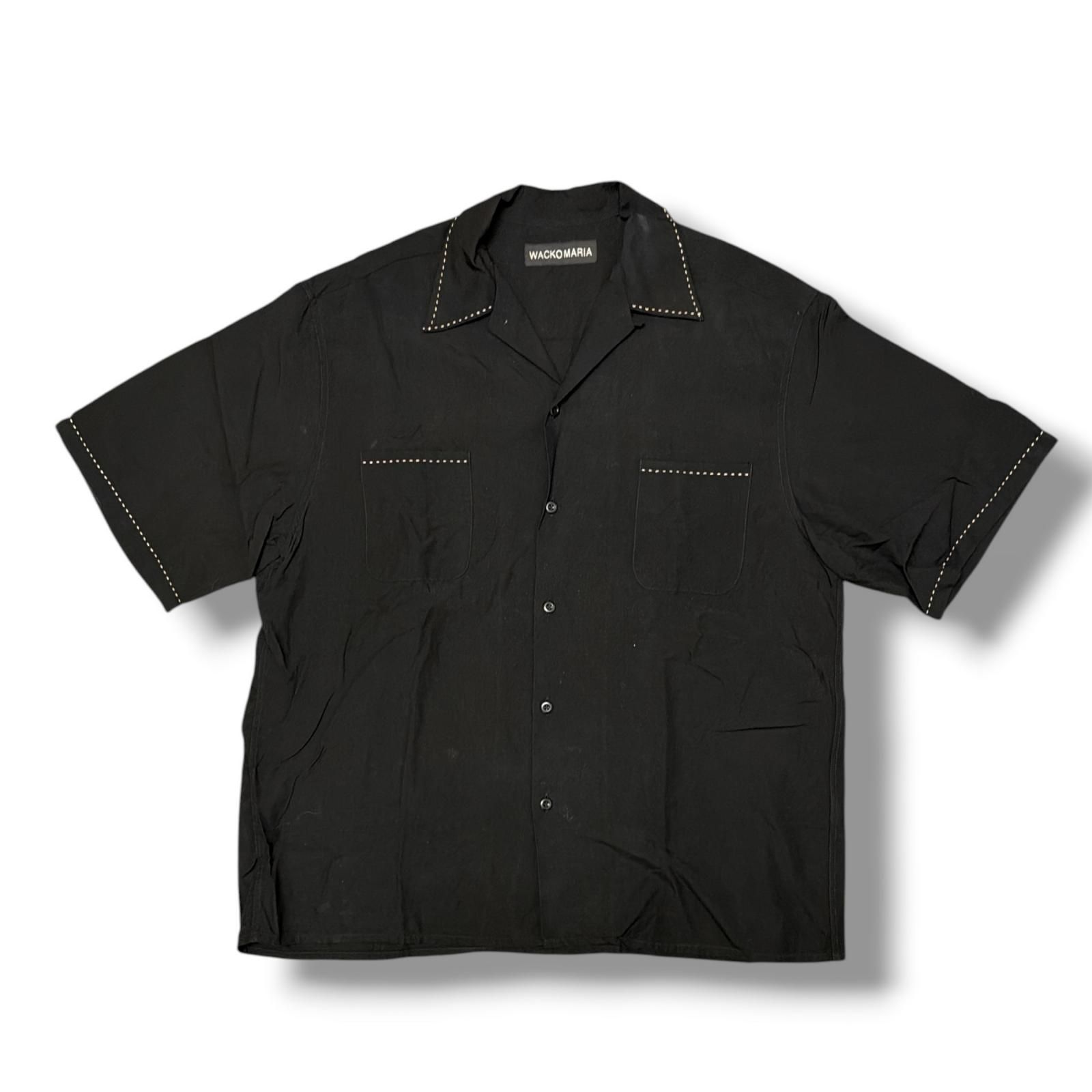 参考上代28600円 WACKO MARIA 25SS 50'S OPEN COLLAR SHIRT フィフティーズオープンカラーシャツ 半袖シャツ ワコマリア ブラック XL （1003M）