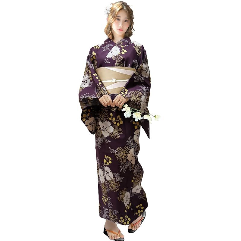 【新品】 [Aletta domani] 浴衣セット 変わり織 二部式 2点セット(セパレート浴衣、リバーシブル帯) 高見え 浴衣 綿100 古典柄 お祭り 花火大会 紫影咲き撫子（しえいさきなでしこ)パープル ベージュ アイボリー