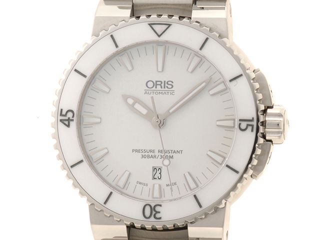 ORIS オリス ウォッチ アクイス デイト ホワイト 時計 01 733 7652 4156 腕時計 ステンレススチール シルバー メンズ【中古】460